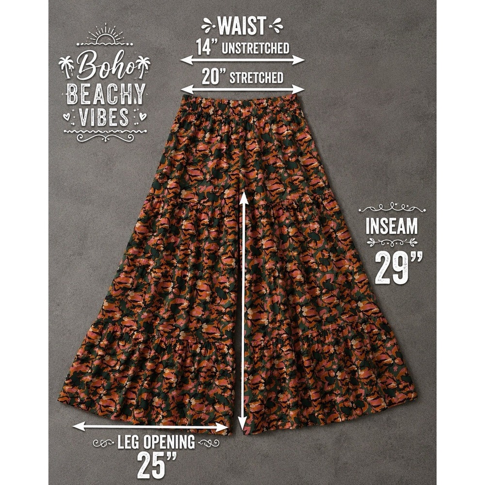 Natural Life Wide Leg Tiered Palazzo Pants Womens L Boho Tropical Resort Coastal - Picture 4 of 5